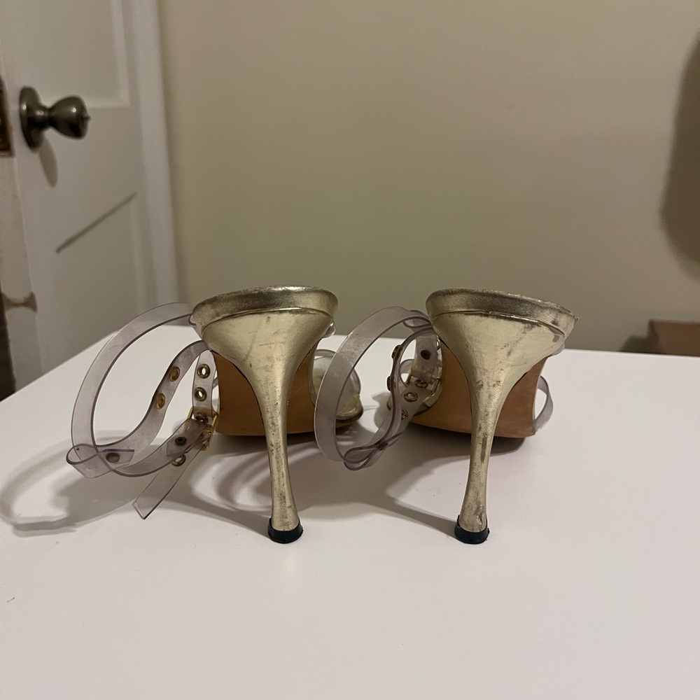 Vintage Gold Manolo Blahnik Heels with Clear PVC Straps - Picture 5 of 7